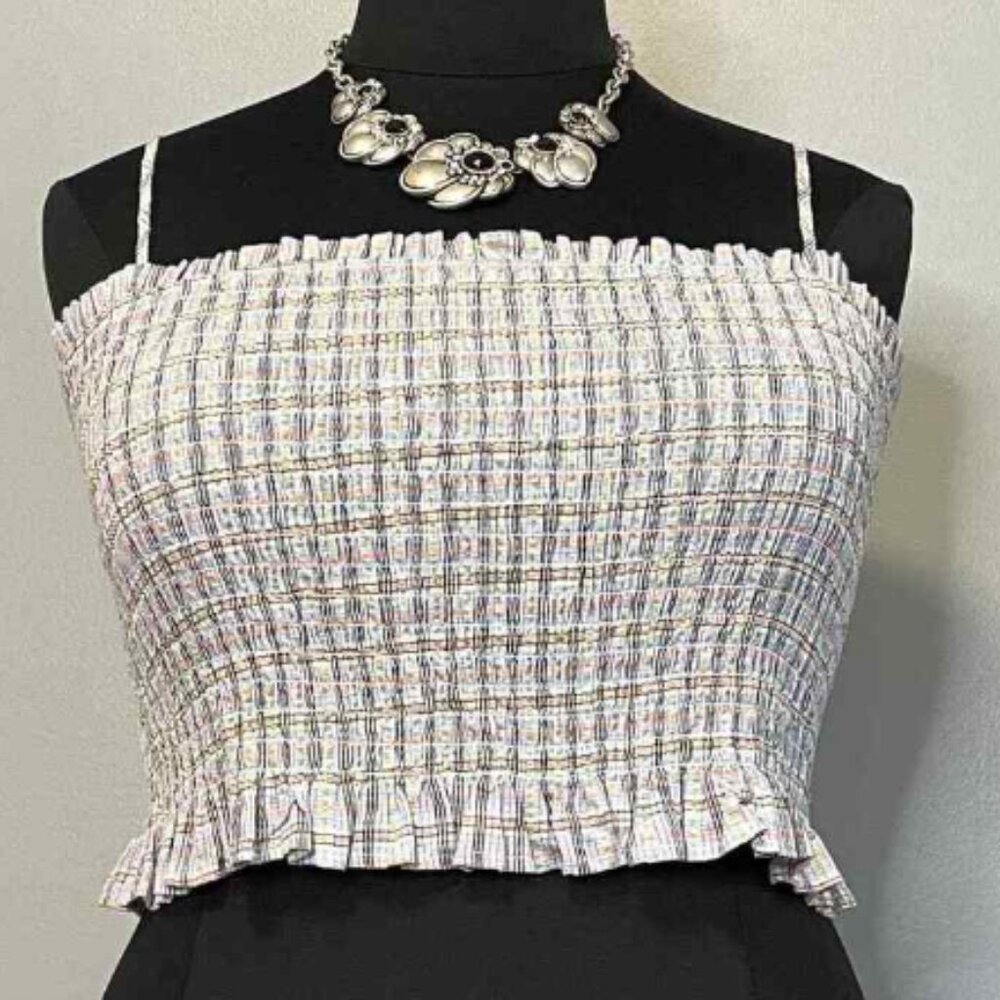 BCBGENERATION Plaid Smocked Crop Top